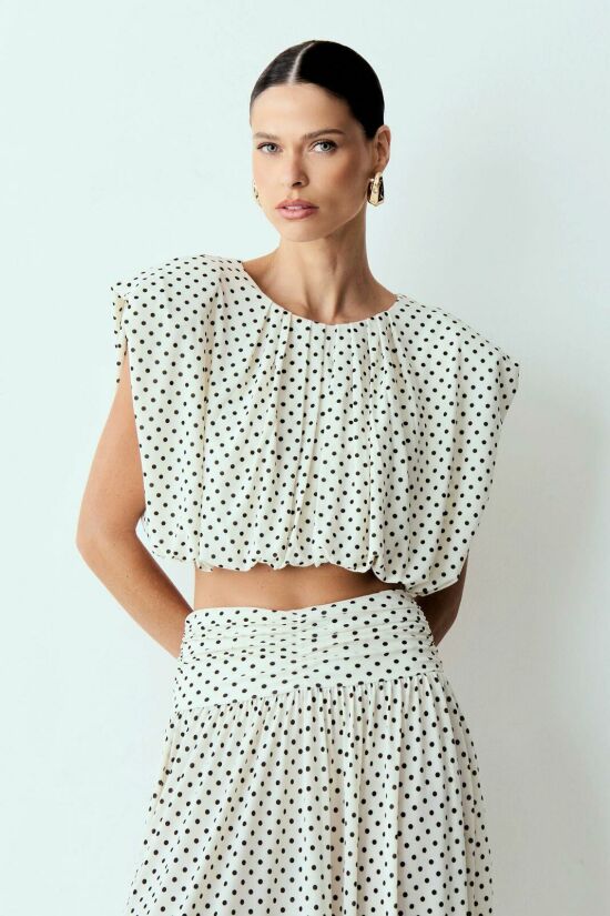 Imagem de Blusa Manga Curta Balonê Com Ombreiras Off White Zen